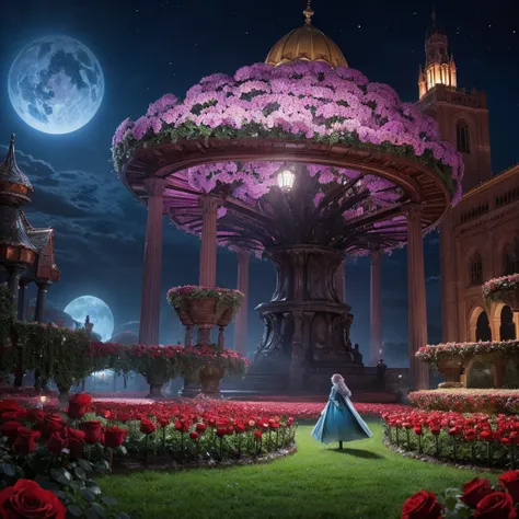 A fantastical, otherworldly world at night　１Circle of roses　far and near method　