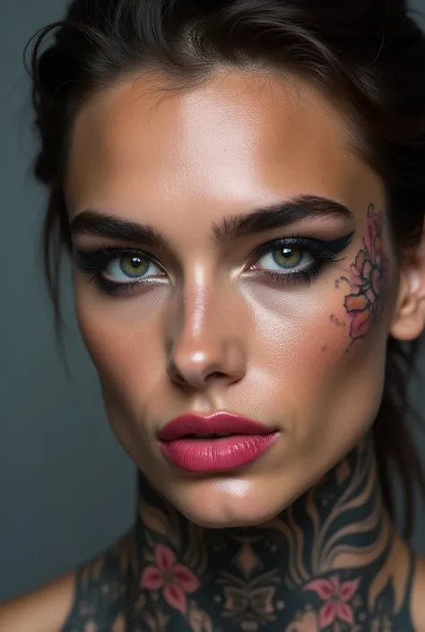 Beautifully made-up face If you look closely, you will see that it is not made up with cosmetics, but with foundation, eyeliner, eye shadow, eyebrows, lipstick, etc. All the colors of makeup are reproduced with tattoos. Makeup that can never be removed. Ma...