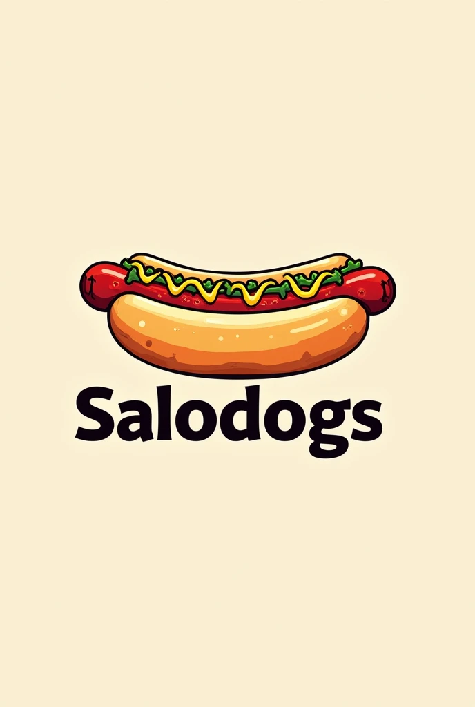 Logo of a hot dog company called Salodogs with details not animated and horizontally and with the name "SALODOGS"