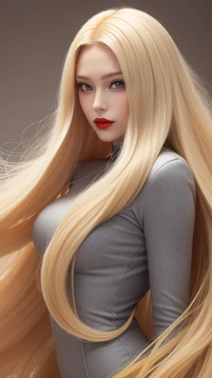 beautiful woman, perfect face and red lips with gray eyes She has long blonde hair with very long blonde hair as well as super long blonde hair with very super long blonde hair , wearing a orange mermaid suit, Take a G.standing position 