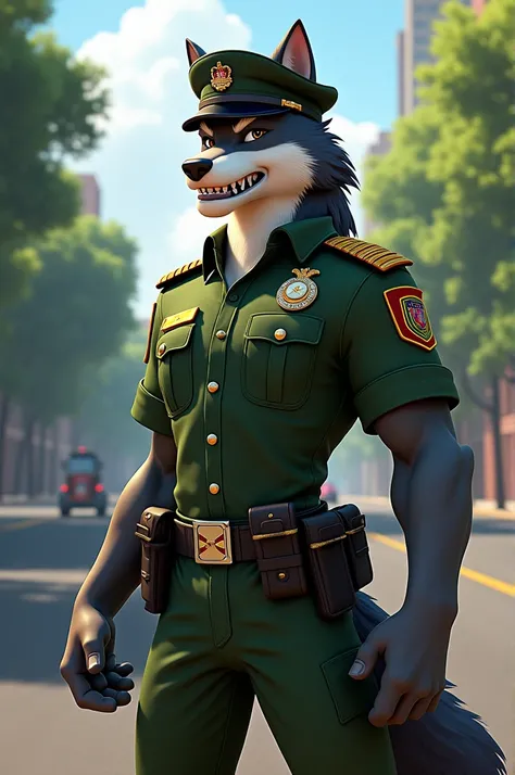 Police wolf in Colombian uniform animated 