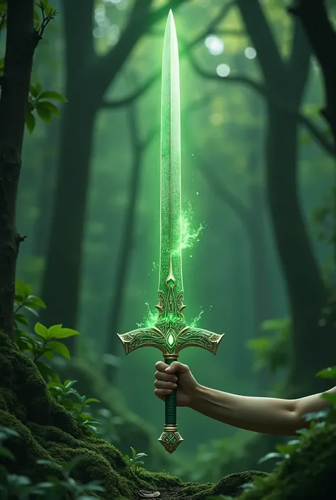 Elegant sword symbolizing the forest, sister a green aura of life