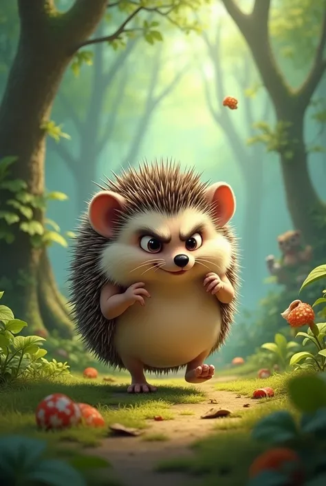 An annoying hedgehog in the forest 