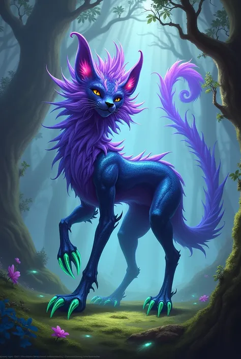 Please, dibuje eL BLoomcLaw, usando coLores como eL azuL oscuro, eL púrpura y eL verde para representar sus adaptaciones y hábitat.]L
