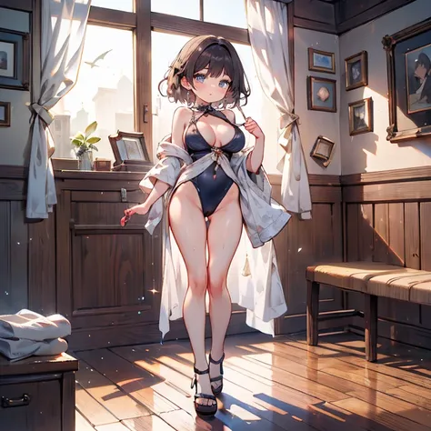 full body Waifu beautiful detailed eyes, beautiful detailed lips, extremely detailed eyes and face, longeyelashes, 1girl, sensual, young woman, sexy medium / large breasts, beautiful feminine face, nice sexy thighs, slim, sexy, erotic, beautiful clothes, p...