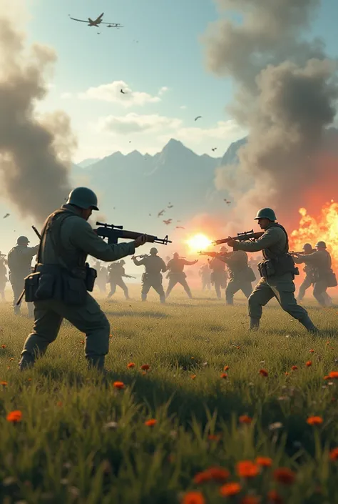 create a super realistic war image in an open field

