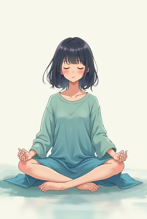 anime style, focusing on soft blues, gentle greens, and light purples simple color background, A girl sitting in meditation conveys a sense of:
- Inner peace
- Calmness
- Focus
- Mindfulness
- Serenity
- good dress
