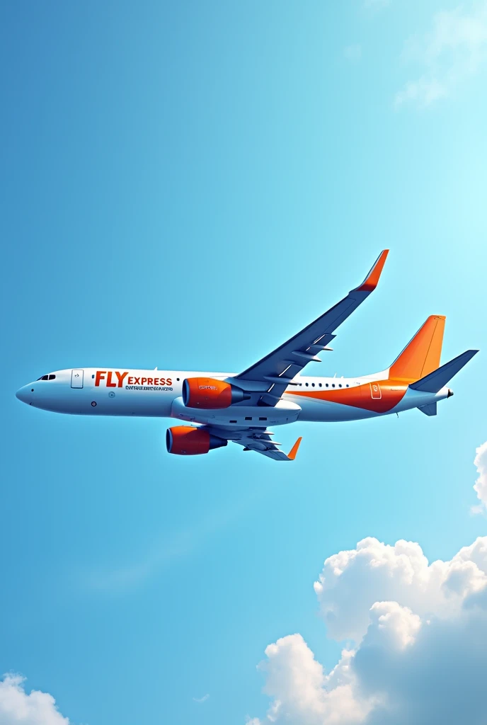 I want to create a plane flying in the sky, the wings are blue, the fuselage is orange, and the words fly express are written on the fuselage.
