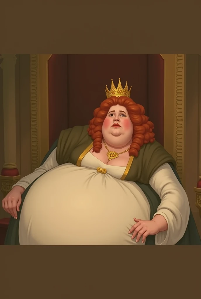 very obese redhead queen, big belly overflowing