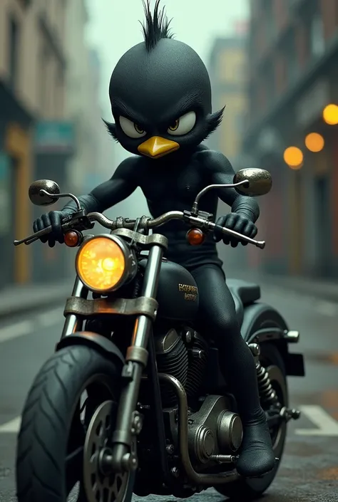 I want a picture of the Lonely Tunes character Tweety Monster, so he&#39;s black and on a motorcycle.