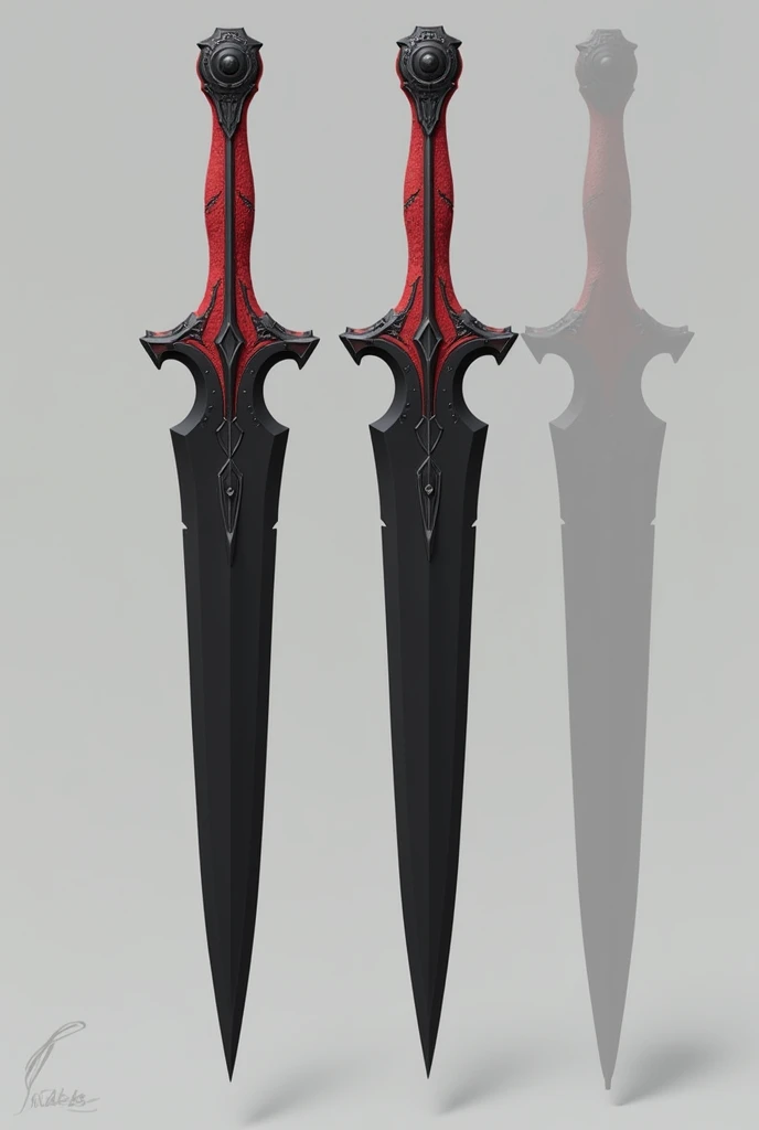 Front and side reference 3d image for blender of some black and red daggers