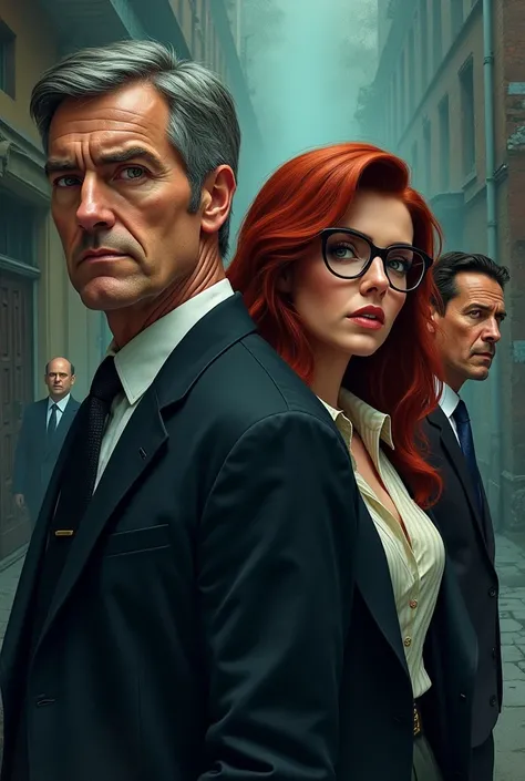 The detective story involves four characters:

1. **Detetive Adrian Blackwood**: A serious 4 man, Cao Cao, with gray hair and a piercing gaze. Intelligent and obsessed with the truth.
   
2. **Emily Rivers**: 2 data analyst, redheadwear, with glasses and c...