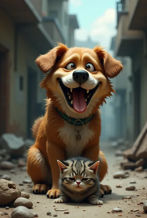  Dog laughing at cat who was abandoned and is sad