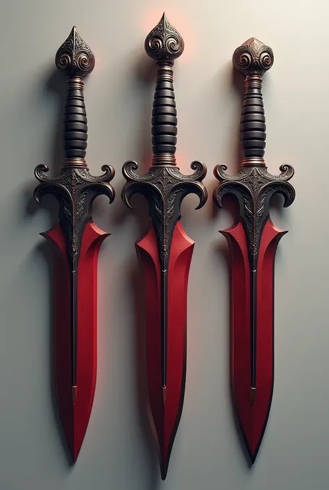 3d reference image for blender of some black and red daggers