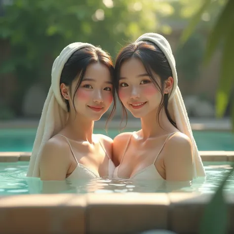 Ultra 8K CG, picture-perfectionな顔, perfectionな顔, Beautiful Face, Realistic, hyperRealistic, masterpiece, high quality, 最high quality, perfection, clean, that&#39;Everything is complicated, (Twin sisters), Couple, Glowing Skin, (towel:1.2), (Mr..々{{hair col...