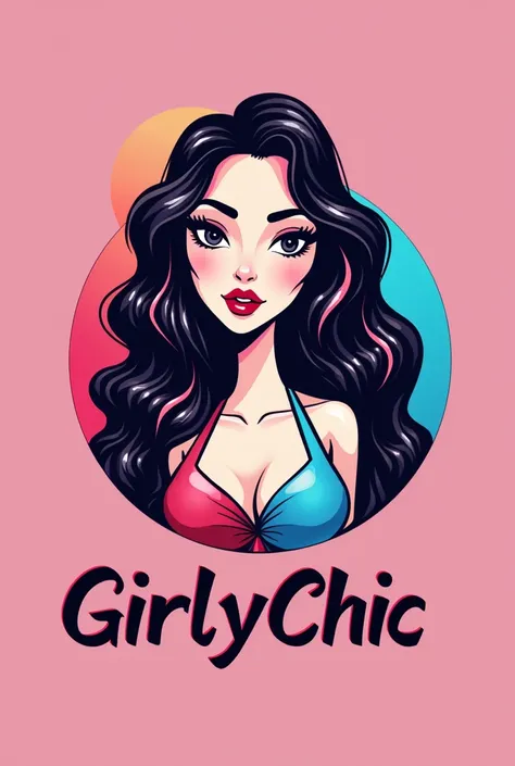 A logo for a makeup store called “GirlyChic” and that is vibrantly colored 