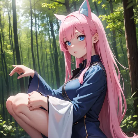 Translucent Zero Water, Good velvet quality, Zero Server, Compared, Light exposure, blue eyes, Pink Hair, Woods background, Absolute Strength,