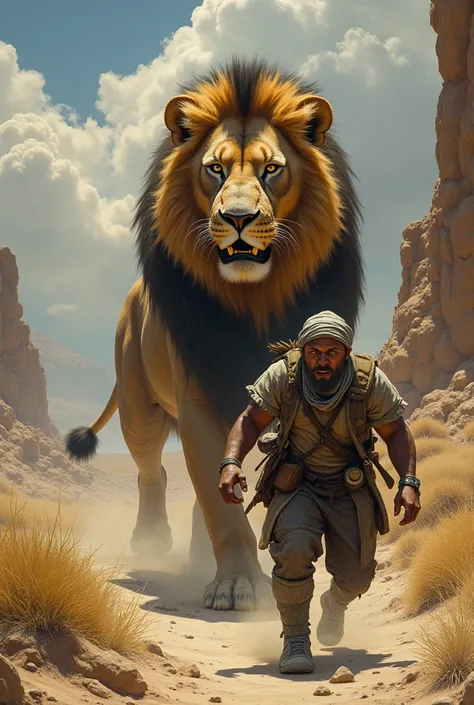 Tamer hiding in fear of lion 