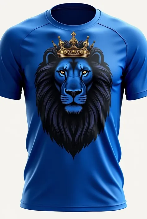 Royal blue sports shirt with a realistic crowned lion in black in large 
