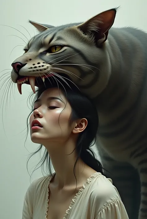 woman&#39;s head eaten by cat