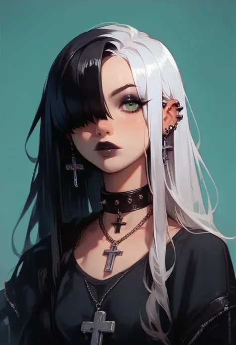 score_9, score_8_up, score_7_up, goth girl, goth girl 1girl 1girl,solo,long hair,looking at viewer,simple background,black hair,...