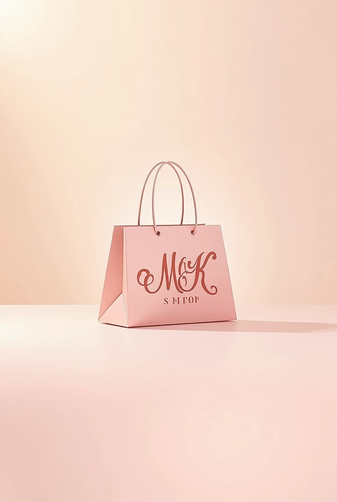 I want a feminine style logo for a virtual store with the letters "m&K Shop" , with a shopping bag.. 