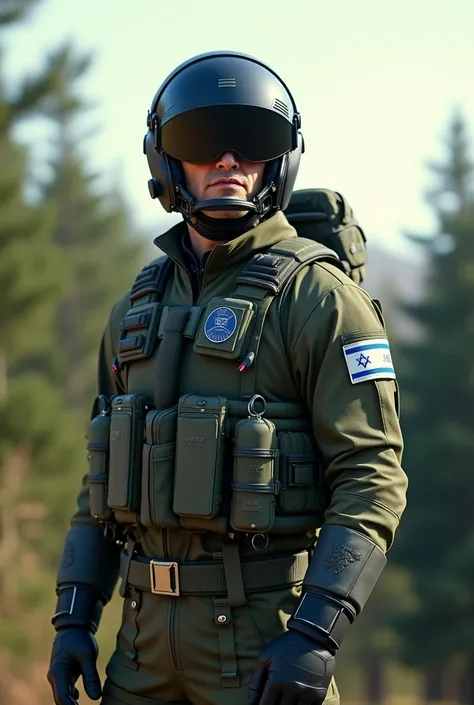 Pilot man in a military uniform with a helmet and goggles, Airforce gear, military pilot clothing, Israeli Airforce, military photography, top gun maverick, military art, advanced technology flight suit, DCs world style, in flight suit, air force jumpsuit,...