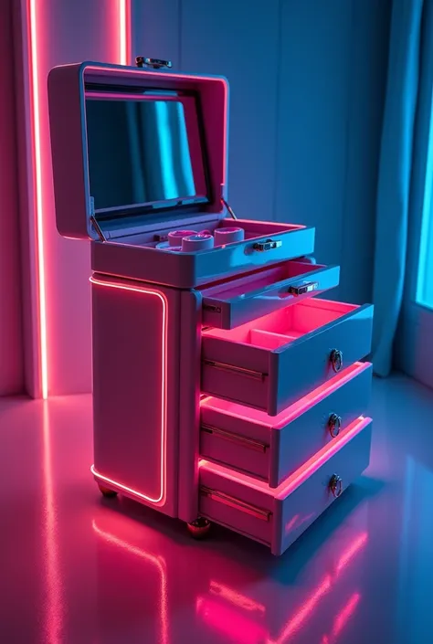 modern ,neon lights Gorgeous Jewelry box with multiple drawers ,No patterns