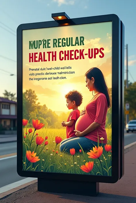 Make a prototype for a billboard, size 2m by 2m consider the following information: 3.	Contest Theme: 
Billboards should focus on promoting the importance of attending health checks: prenatal and well-child check-ups. To prevent chronic malnutrition  (DCI)...