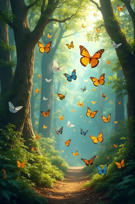 Many butterfly going in the forest 