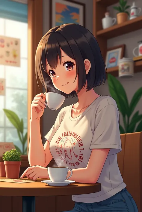 Woman loves anime coffee 