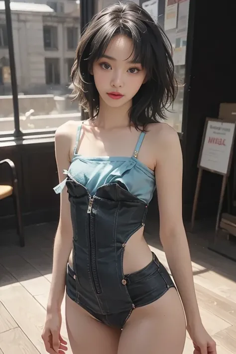 a beautiful girl,flat chest,shoulders exposed skin,((a beautiful girl with overwhelming realism)),((flat chest)),((small waist))...