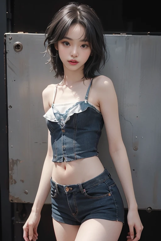 a beautiful girl,flat chest,shoulders exposed skin,((a beautiful girl with overwhelming realism)),((flat chest)),((small waist))...