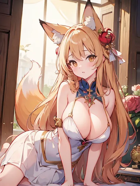 ((((masterpiece)))), ((((Highest quality)))), High resolution,sacred,shrine,whole body,detailed,expensive,woman,Curvy,Fox Ears,赤袴 High resolution, Golden Eyes, Huge breasts