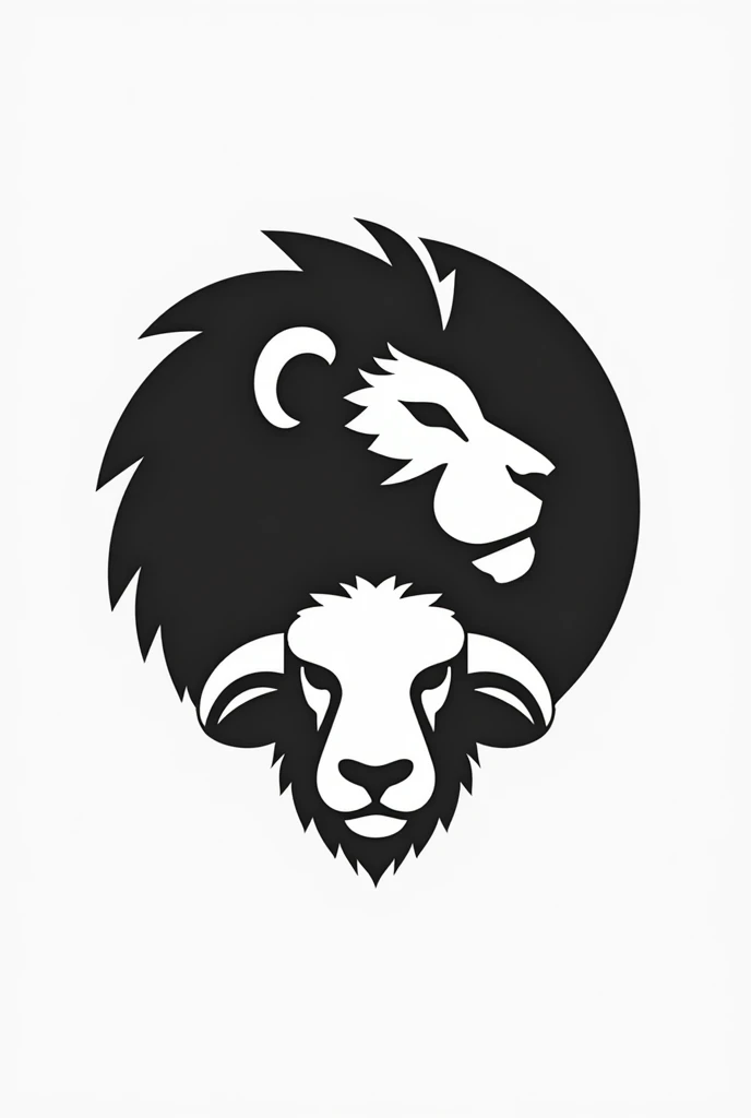 generate a round logo of a lion&#39;s face and a sheep in black and white vector without many details