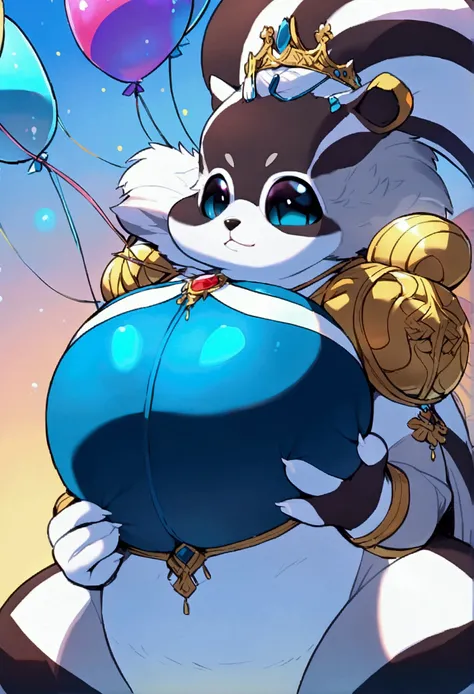 furry skunk inflating belly with helium