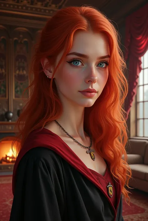 Red-haired girl with blue eyes Gryffindor 