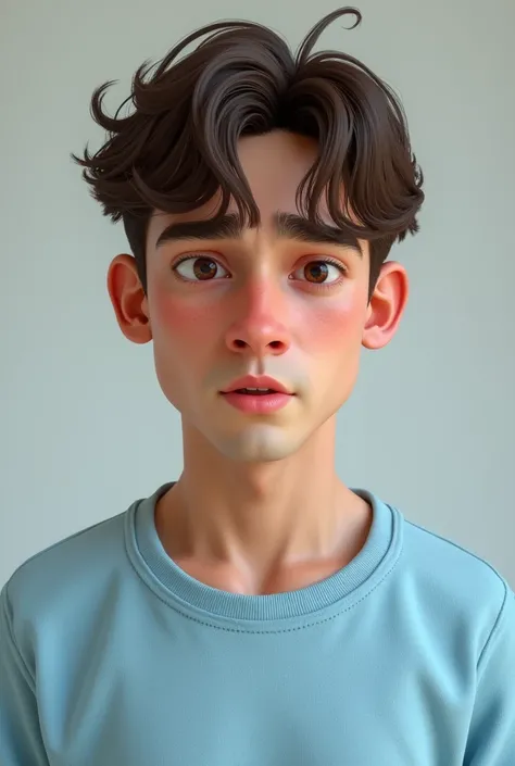 (photorealism:1.2), an 1 male, with american-italian heritage, with 27 BMI, overweight, round button nose, deep dark brown eyes, nice lashes, thick brown eyebrows, short wavy brown hair with bangs, tan kissed skin, a little bit freckles under the eyes, rou...