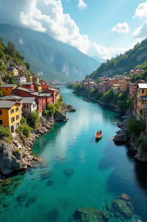 Colorful villages surrounded by a river of crystal-clear water 