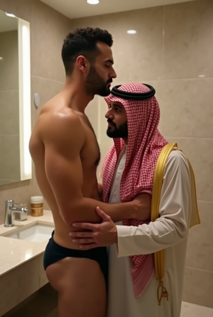 A huge and handsome man fucks Prince Mohammed bin Salman in the bathroom 