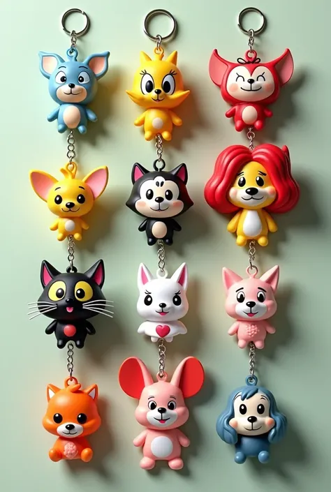 Various keychains that are stylish collectibles from various cartoons that the public can personalize