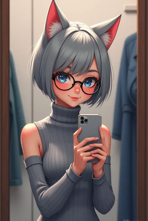 (masterpiece), (best quality), (High quality), high resolution, BREAK expressive eyes, perfect face, 1girl, grey cat ears: 1.5, medium hair, grey hair, pixie cut, BREAK, (big eyes, perfect eyes, blue eyes, thick eyelashes, thin eyebrow, BREAK short height,...