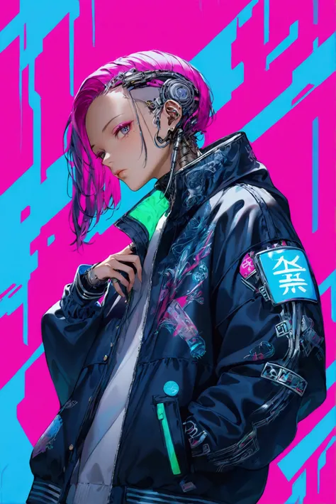 AI Cyborg、Rapper、Neon background、Future