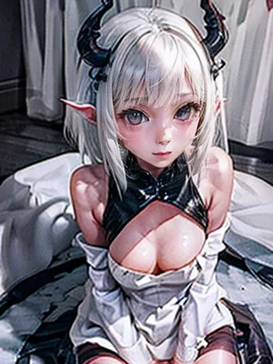 a woman in a black and white outfit sitting on a white surface, succubus in tight short dress, dragon girl, beautiful succubus, monstergirl, anime monster girl, lamia, top rated on pixiv, 2 b, 2b, seductive anime girl, demon anime girl, pixiv 3dcg, white -...