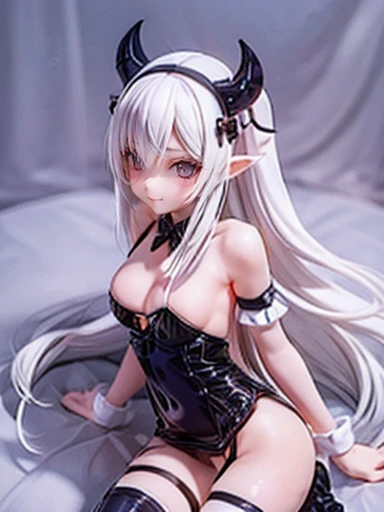 a woman in a black and white outfit sitting on a white surface, succubus in tight short dress, dragon girl, beautiful succubus, monstergirl, anime monster girl, lamia, top rated on pixiv, 2 b, 2b, seductive anime girl, demon anime girl, pixiv 3dcg, white -...