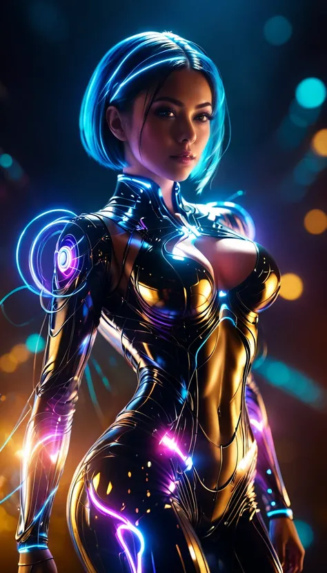 High resolution, masterpiece, Highest quality, High detail, Very detailed, Textured skin, Cyberpunk,Lens Flare, Reality, Portrait Photography, Aperture value F1.2, Nikon, Focus: 85mm, Large Breasts, slim,Valkyrie,transparent,Connection line,