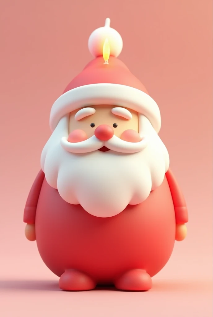 3D modeling of a cute Santa Claus candle with a minimalist and smooth design. Santa has a round, chubby face, a small button nose, and a soft, fluffy beard. His iconic red hat is simple, with a white pom-pom at the tip. The candle body is shaped like Santa...