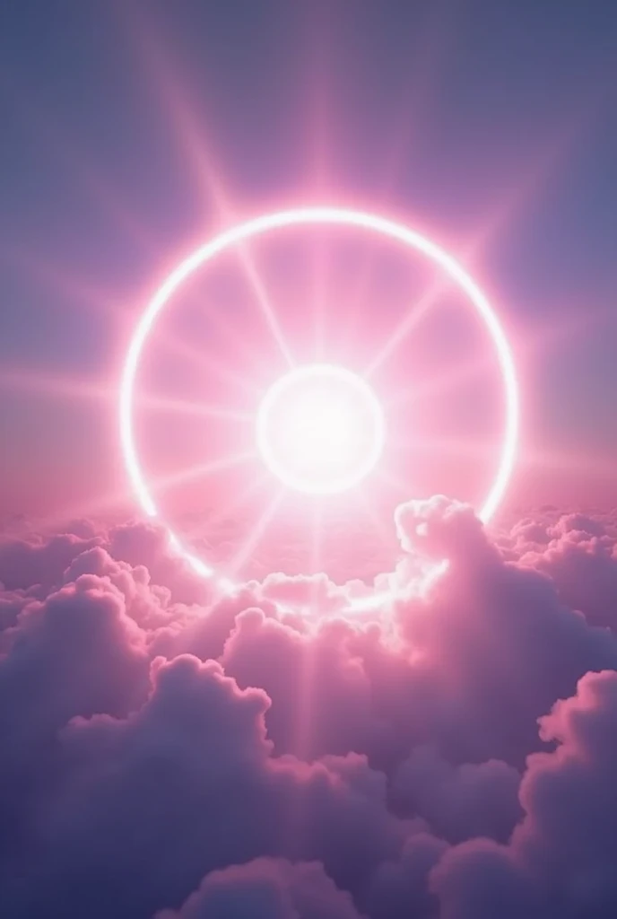 A point of light whose rays are coming out in the form of circles with purple and pink cloudy background 