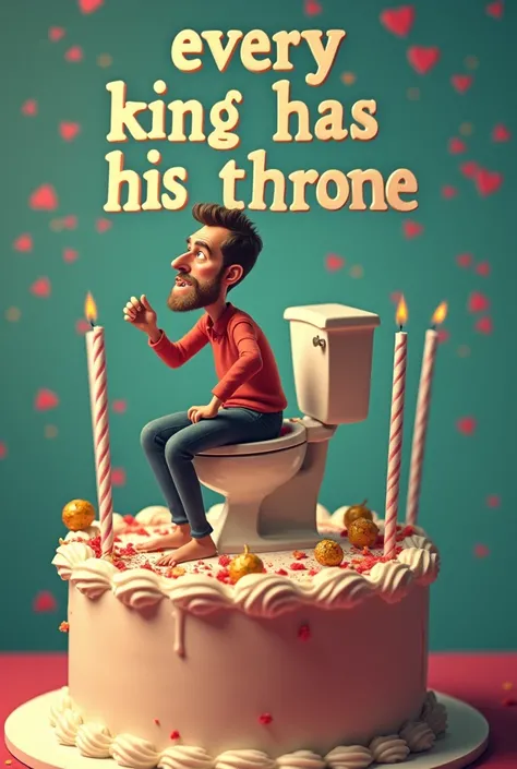 Birthday cake with a man sitting on a toilet pooping with the phrase “every king has his throne”