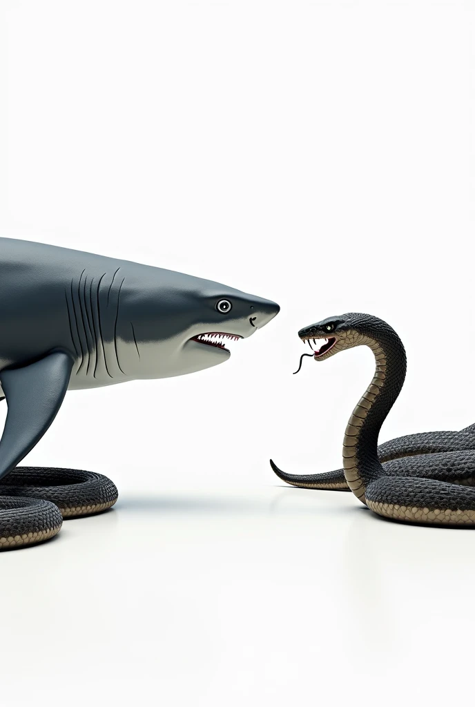 Shark And the snakes are standing face to face but are standing separately, the background is white